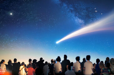 Firefly-comet-flying-past-night-sky-with-crowd-of-people-watching-with-telescopes-57751
