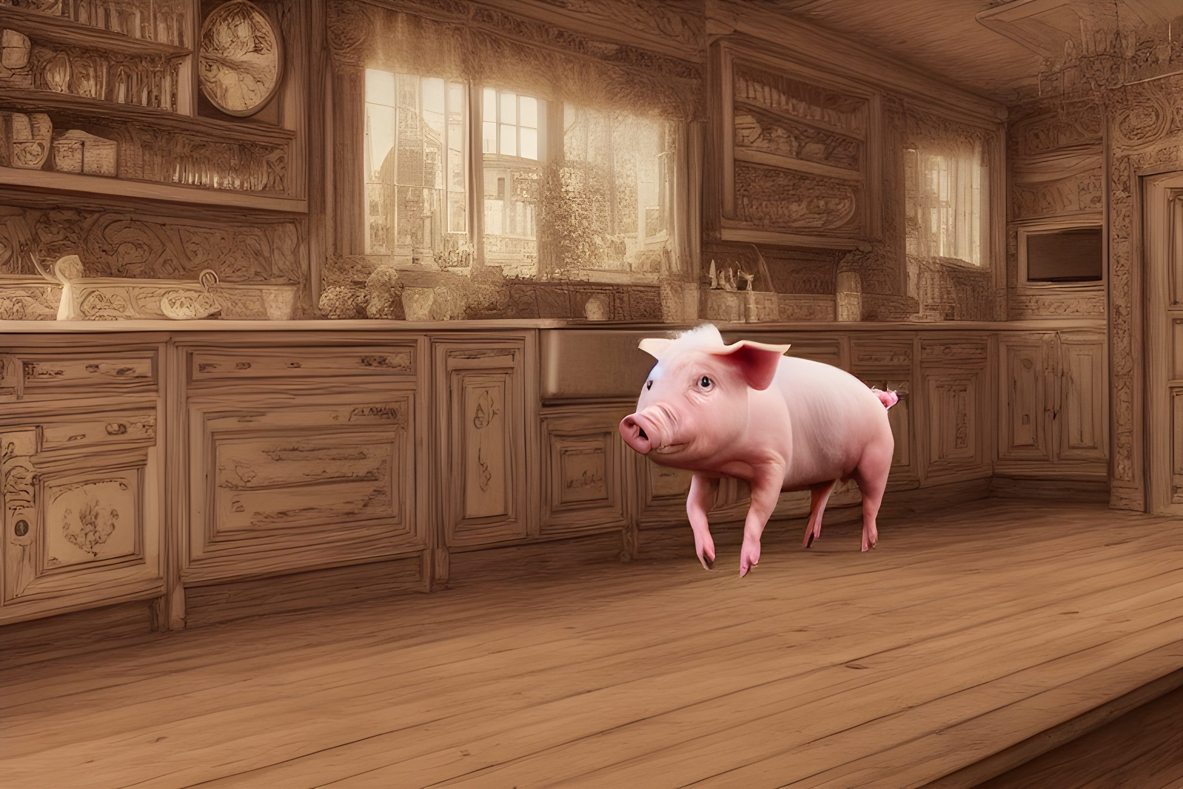 pig running out the door of a commercial kitchen on two feet realistic photo of, award winning photograph, 50mm, insanely detailed and intricate, hypermaximalist, elegant, ornate, hyper realistic, super detailed